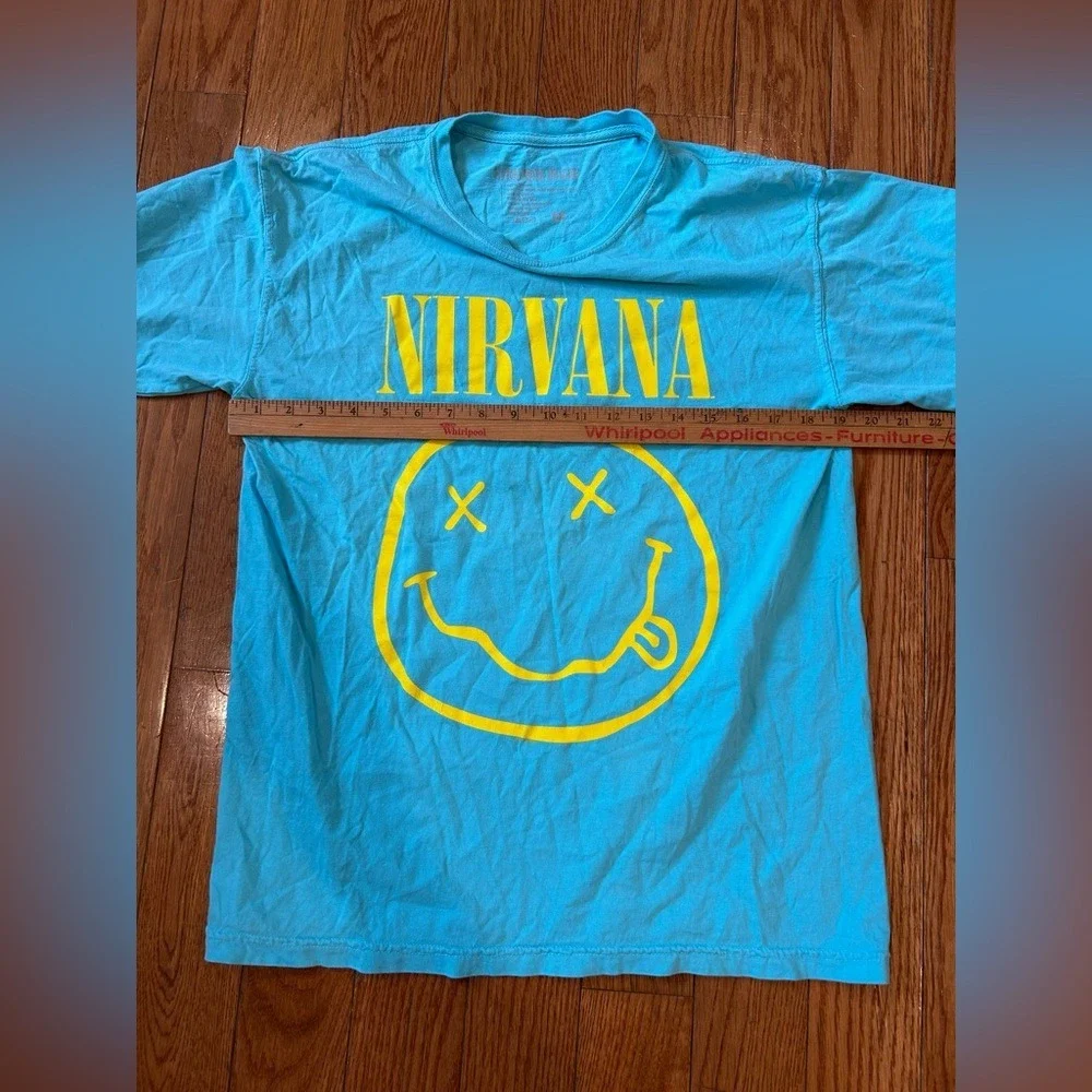 Vintage Nirvana T Shirt Size M Blue Smiley Face Come As You Are Everyone Is Gay - Picture 5 of 7